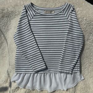 LOFT Women’s 3/4 Sleeve Striped Gray/White Blouse - XS